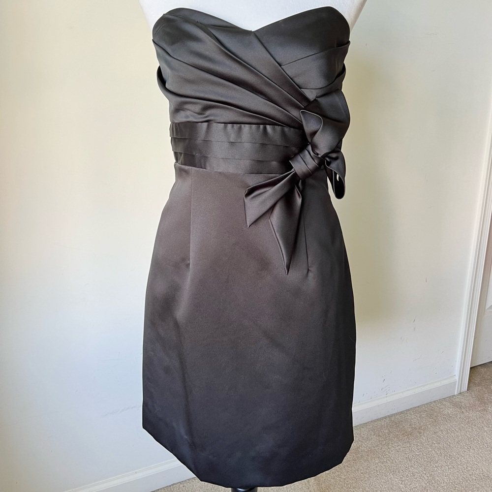 ALFRED ANGELO Strapless Black Satin Bow Detail Formal Cocktail Dress—SZ. 12
